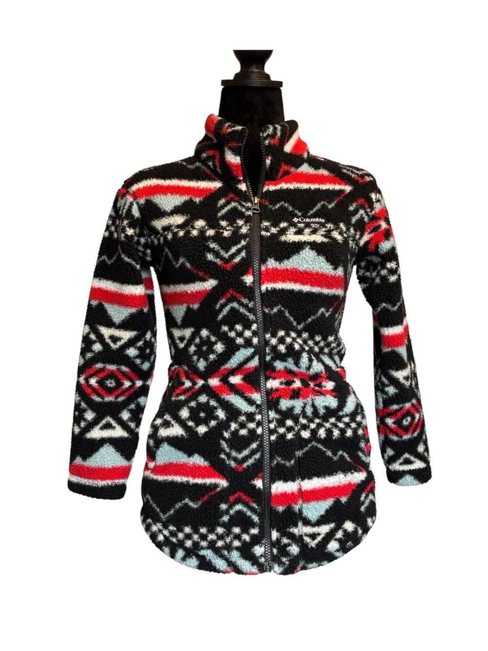 Columbia Youth Black Red White Sherpa Fleece Full-Zip Sweatshirt Medium 10/12